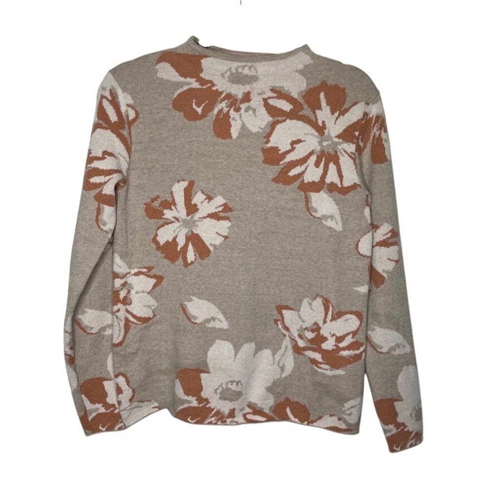 Love Scarlett Floral Sweater Womens Medium Tan Orange Knit‎ Long Sleeve Pullover